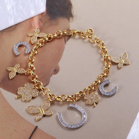 Jewelry Sparklig Full Diamod Persoalized Clover Flower Butterfly Geometric U-Shaped Horseshoe Multi Pedat Bracelet For