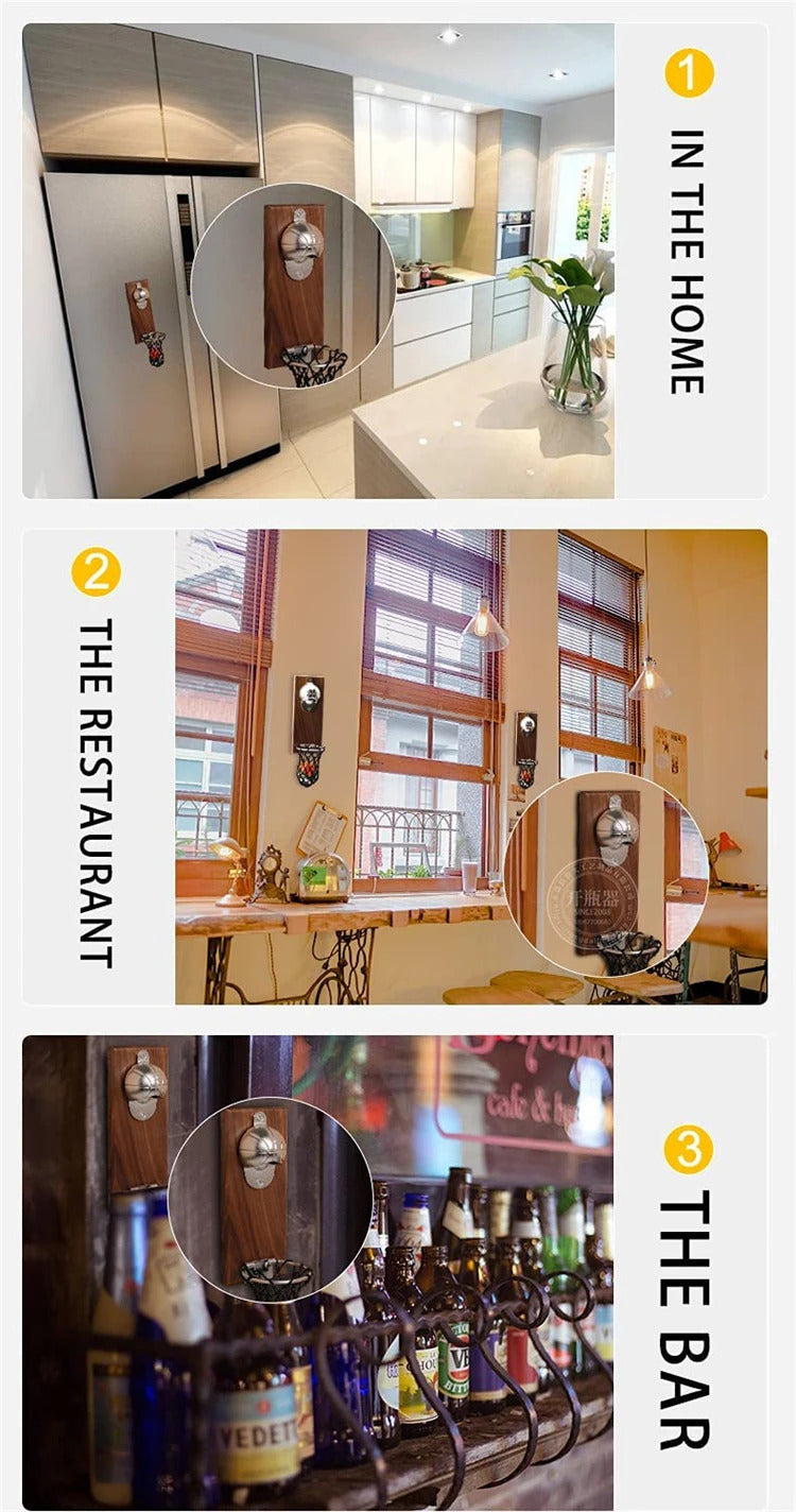 LMETJMA Magnetic Basketball Bottle Opener Wooden Wall-mounted Beer Bottle Opener with Cap Catcher Ideal Gift for Basketball JT82