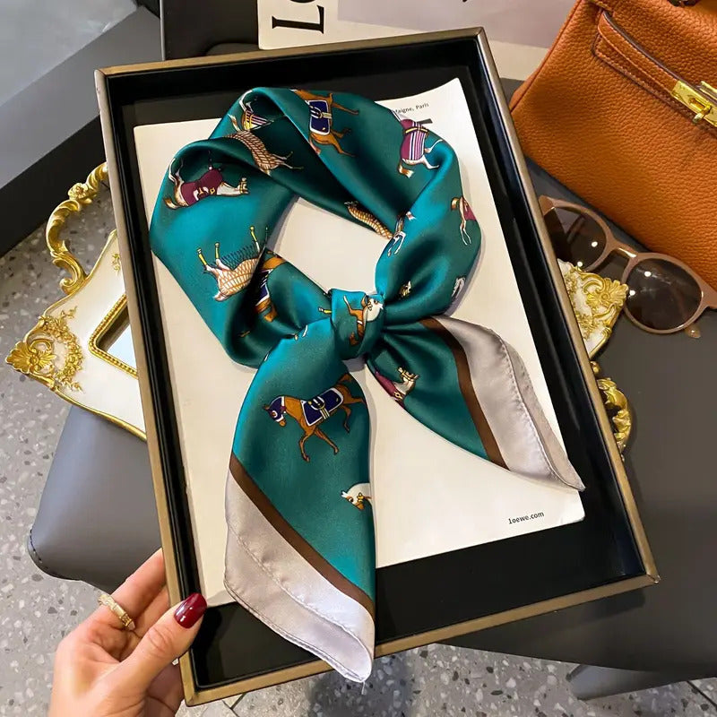 Luxury Women's Soft Satin Hair Scarves Fashion Square Printed Headscarf 70cm Professional Accessories Designer Scarf Headband