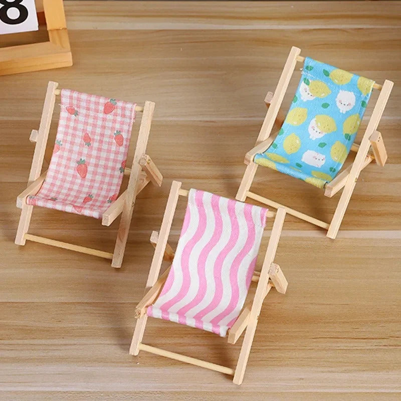 Hot Labubu Wooden Beach Chair Mini Doll Folding Chair Toy Phone Stand Desktop Cute Creative Decoration Photo Props Idol Gifts