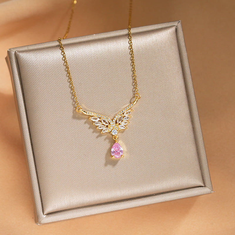Elegant Inlaid Zircon Exquisite Titanium Steel Necklace for Women Fashionable Versatile Internet Celebrity Collarbone Chain Niche Light Luxury Jewelry