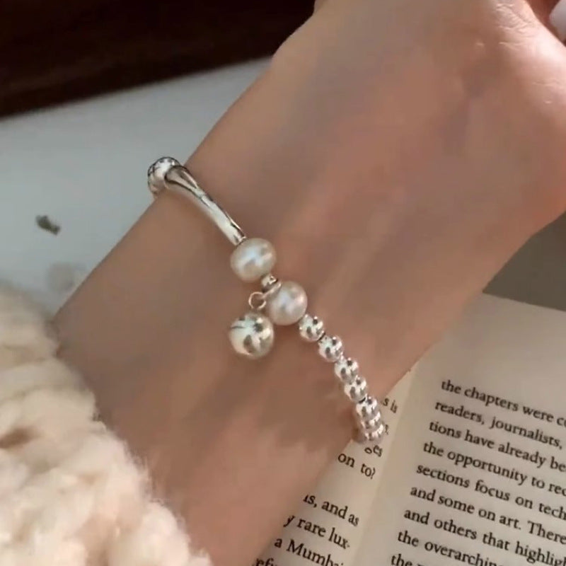S925 Sterling Silver Beaded Pearl Bracelet for Women, Minimalist Style, Simple and Versatile, Niche High-end Feel Jewelry