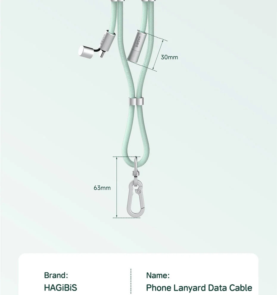 Hagibis Universal Phone Lanyard USB C Cable 2 in 1 Phone Strap C to C/C to L Charging Cord for iPhone 15 14 Pro Max Most Phones
