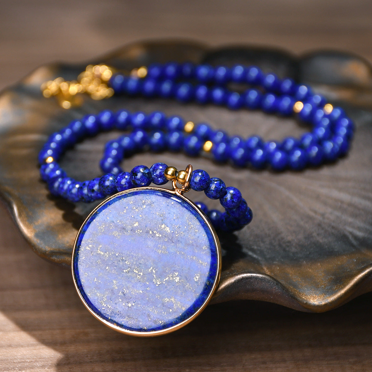Lapis Lazuli Beaded Necklace for Women, Light Luxury High-End Water Drop Pendant Necklace Jewelry