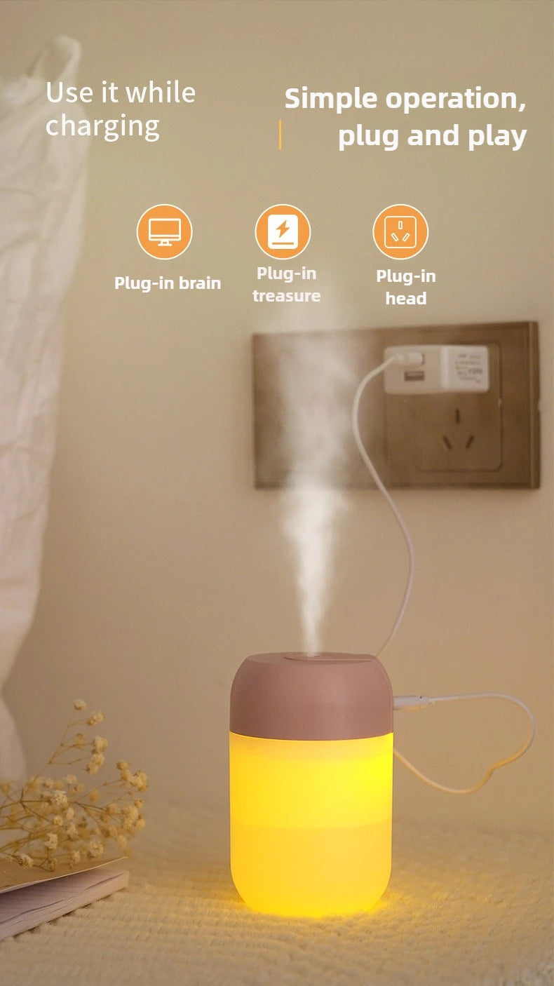 300ml Portable Air Humidifier Aroma Oil Humidificador for Home Car USB Cool Mist Sprayer with Colorful Soft Night Light Purifier