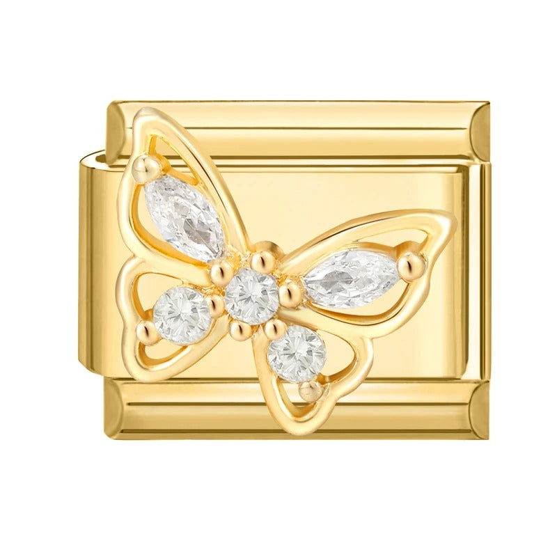 Fashion Pet Heart Flowers Sun Moon Zircon Gold Color Italian Charm Links Stainless Steel Fit 9mm Bracelet Jewelry DIY Making