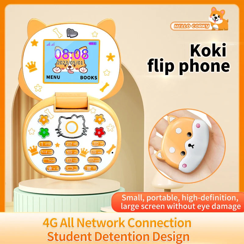 2023 New Cute Mini Koki Mobile Phone Flip Cartoon Kids Children Dual Sim 2G GSM Keyboard Botton MP3 Player Unlocked Cellphone