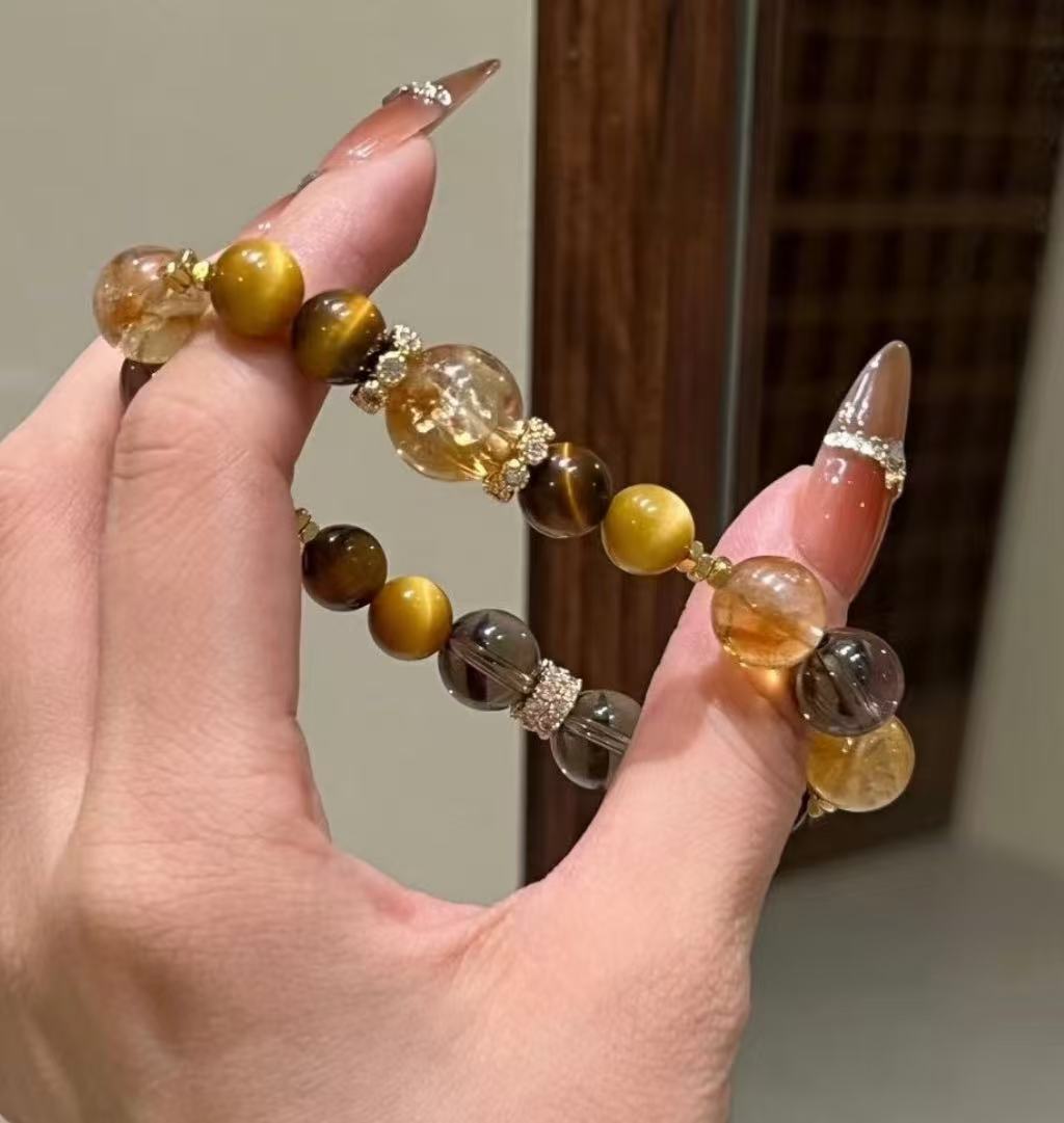 Jinba Big Comprehensive Natural Citrine Golden Tiger Eye Citrine Original Design Bracelet Citrine White Crystal Bracelet