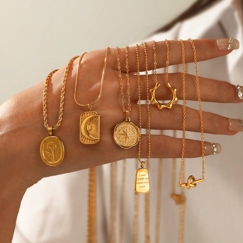 French Retro Braided Star Moon Stainless Steel Necklace Personality Fashion Women's Metal Pendant Titanium Steel Necklace