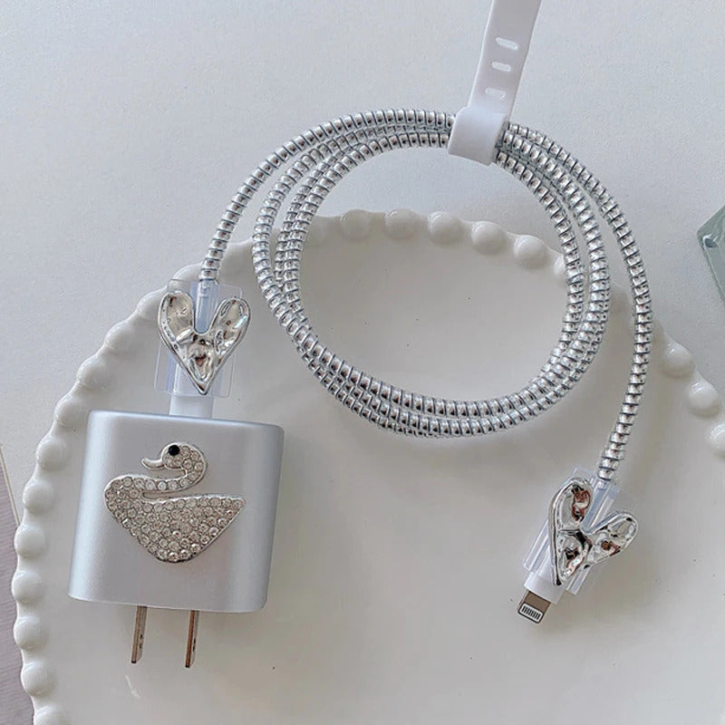 3D Pink Bow Cable Charger Protector Cover For IPhone IPad 18W 20W Original Charger 2024 New Data Line Spiral Winder Protective