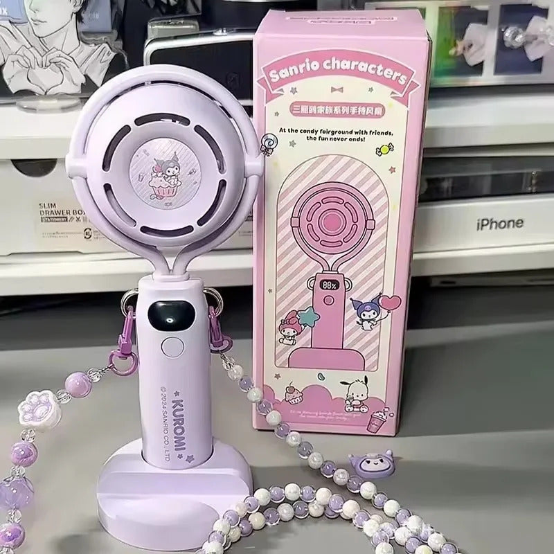 10000 Ma Sanrio Usb Folding Handheld Mini Fan Kuromi Pachacco Portable Hanging Neck Fan Bladeless Ultra-quiet Strong Breeze Fans