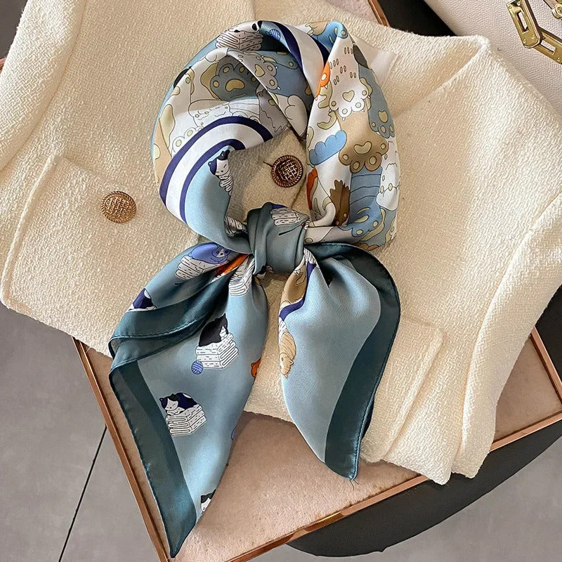 Luxury Design 70*70cm Horse Print Silk Square Scarf Women Soft Satin Hairband Neckerchief Office Hijab Headband Foulard Gift