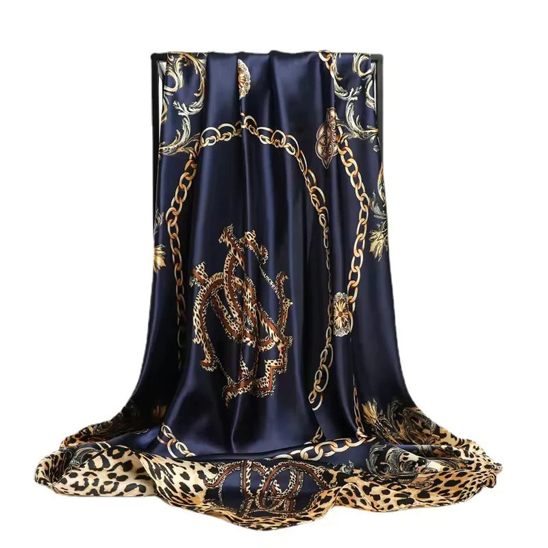 90*90cm Silk Satin Square Scarf Women Leopard Printed Headband Luxury Designers Scarf Handkerchief Foulard Silk Hair Band