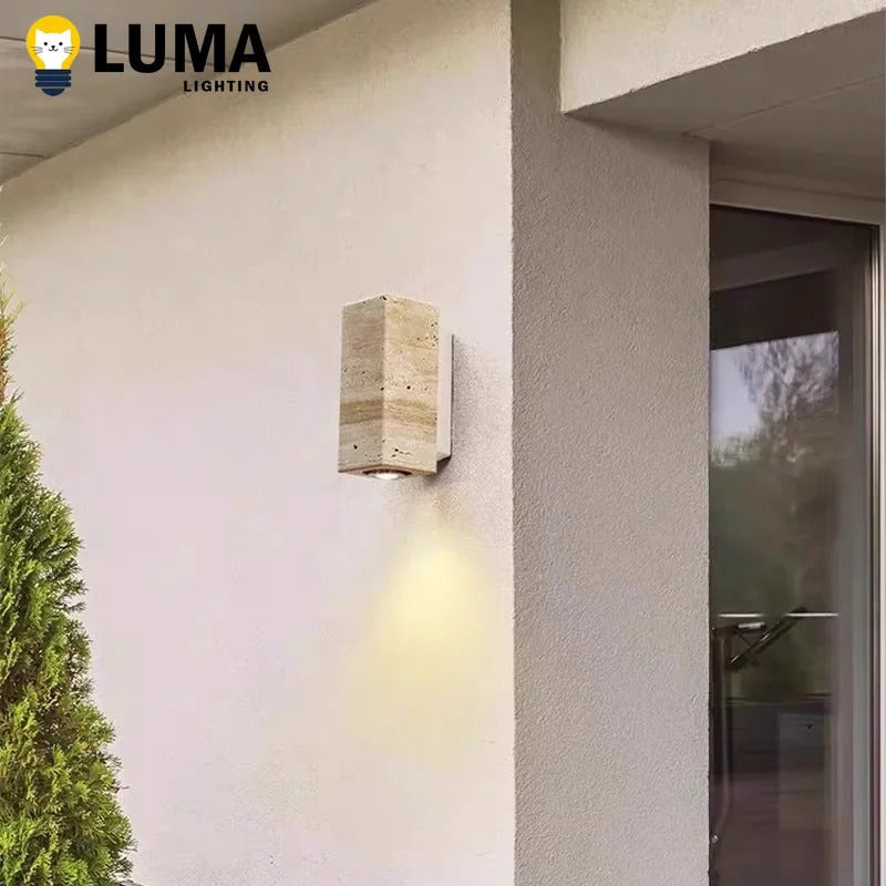 Yellow Travertine Stone Wall Lamp, Japanese Style Wall Light for Bedroom Corridor Aisle, Outdoor Waterproof Wall Sconces Decor