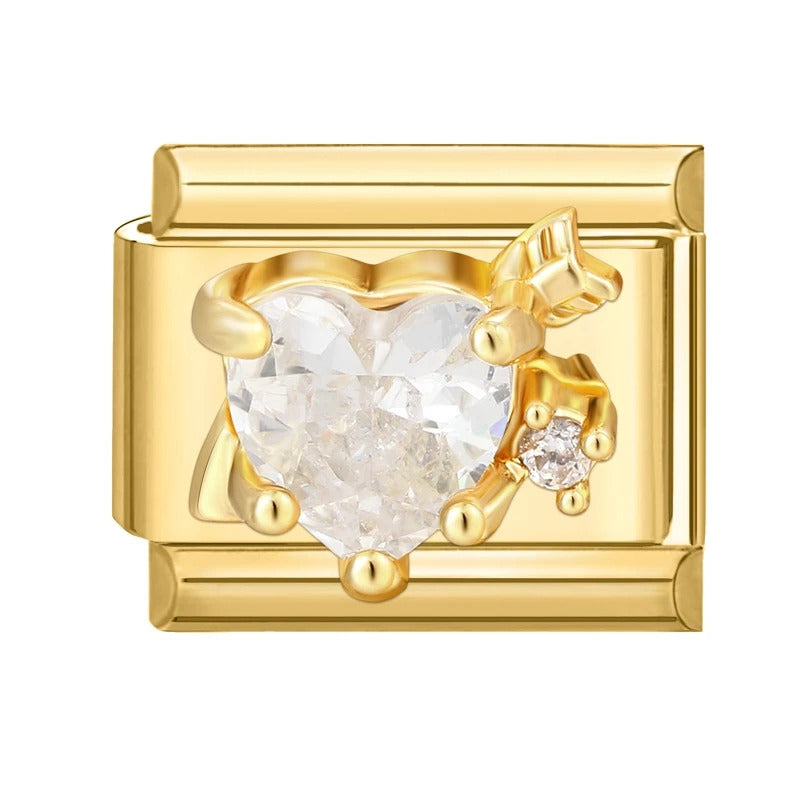 Fashion Pet Heart Flowers Sun Moon Zircon Gold Color Italian Charm Links Stainless Steel Fit 9mm Bracelet Jewelry DIY Making