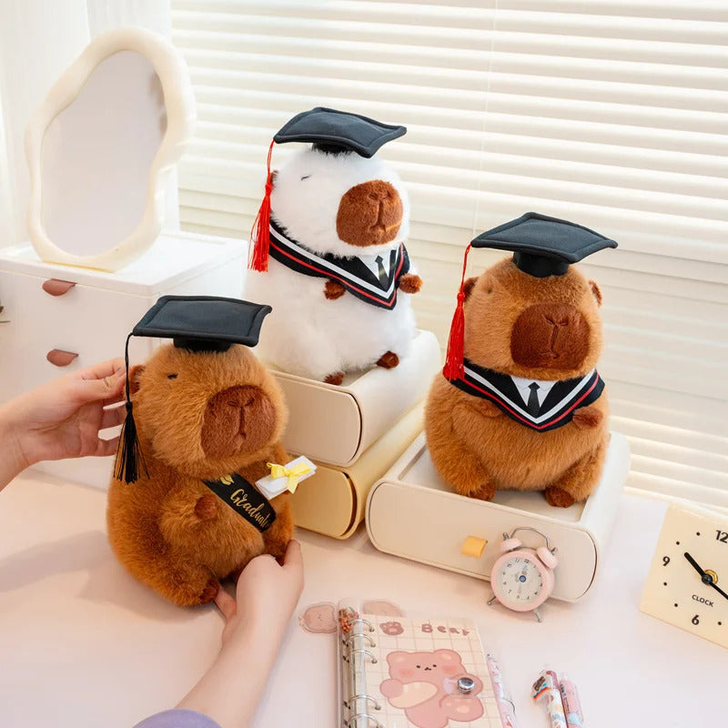 25cm Cute 2025 New Graduation Capybara Plush Doll Doctor Cap Bear Elephant West Highland Animal Stuffed Home Decor Gift For Kids
