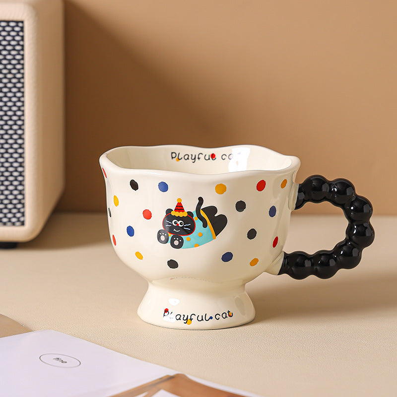 Cute Wave Point Ceramic Cup Mug Home Coffee Cup Couple Cartoon Creative Water Cup Ceramic Breakfast Cup