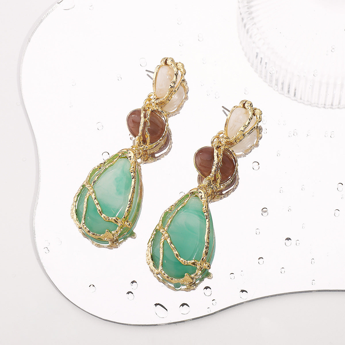 E12870 European and American Style Personality Acrylic Alloy Mesh Drop Earrings ZA Light Luxury High-end Water Drop Geometric Earrings