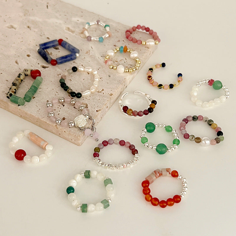 Color Crystal Beaded Ring Niche Design High-grade Finger Ring Light Luxury Elegant All-match Ring Accessories