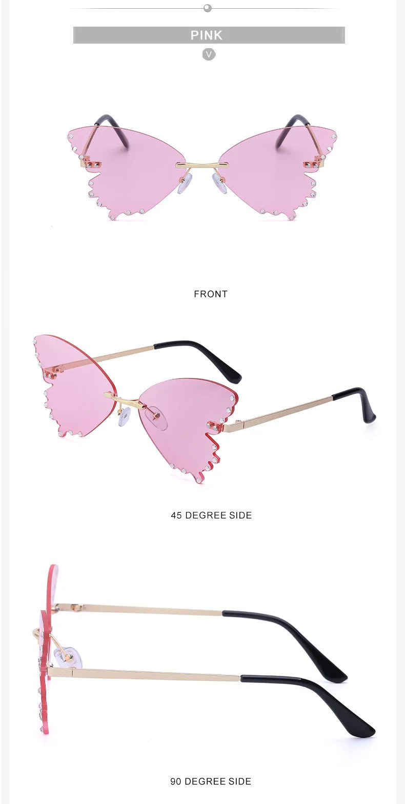 Diamond Butterfly Sunglasses Women 2023 Luxury Brand Designer Fashion Rimless Sun Glasses For Female Unique Party Shades Eyewear