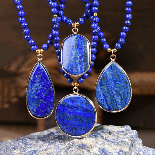 Lapis Lazuli Beaded Necklace for Women, Light Luxury High-End Water Drop Pendant Necklace Jewelry