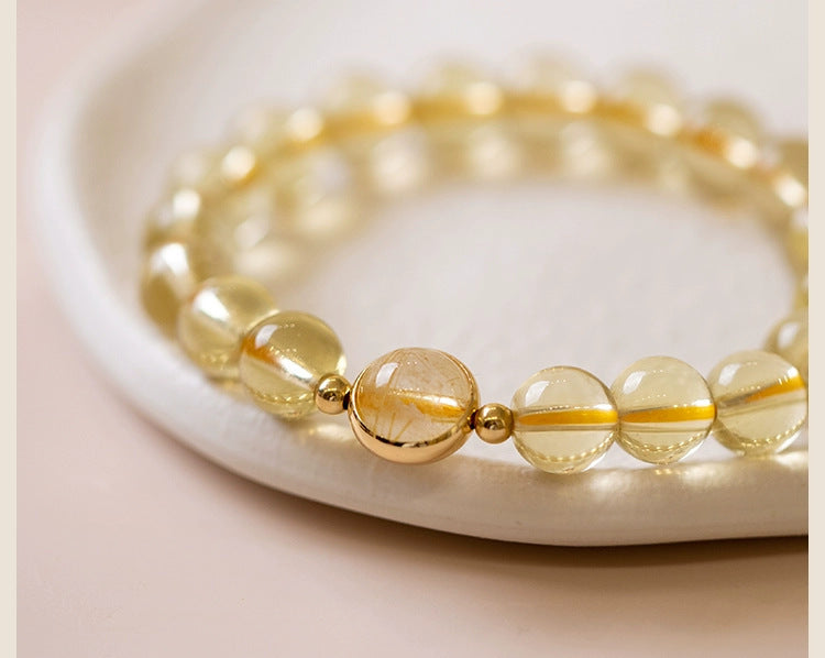 Natural Citrine Bracelet Women's Bracelet Rutile Gold Rutilated Quartz Bracelet Brazil Scattered Beads Money Drawing and Luck Changing Gifts for Girlfriend