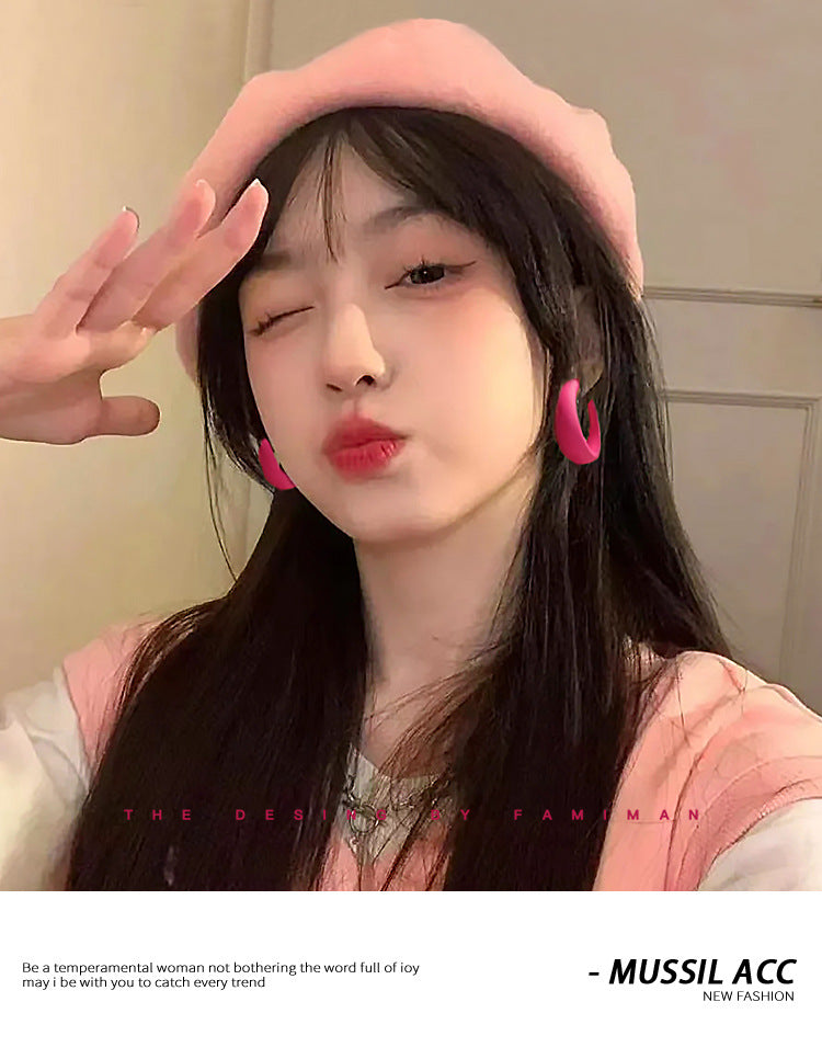 High-grade dopamine rose red earrings female niche design earrings net red pink earrings