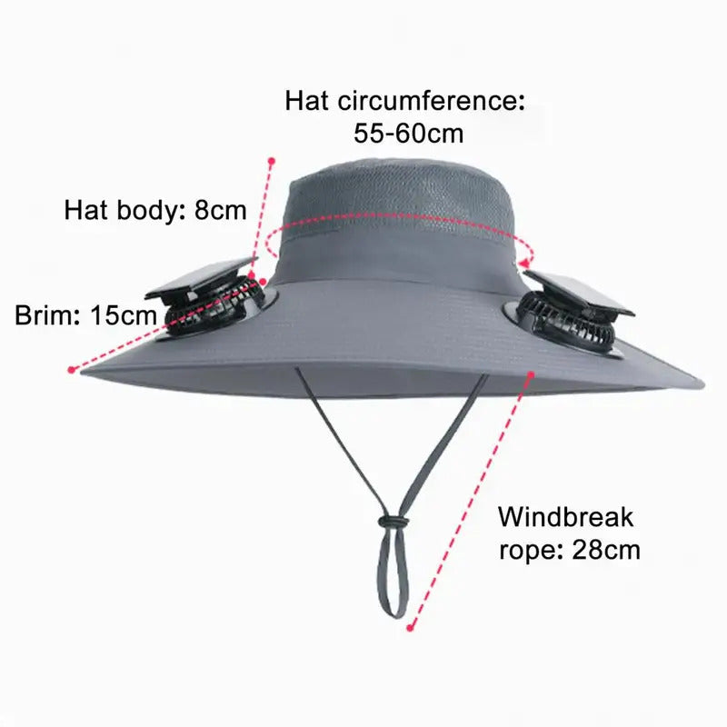 Summer Fan Hat Wide-Brimmed Outdoor Hat with Solar Fan Design 3 Gear Adjustable Speed Hiking Cycling Fishing Hat for Women/Men