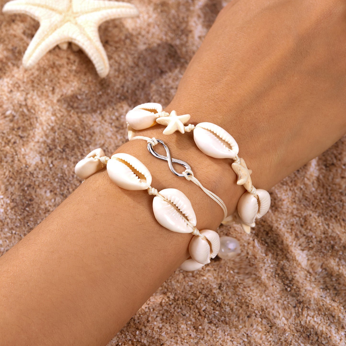 Bohemian Style Beach Vacation Conch Starfish Turtle Seed Bead Bracelet for Women
