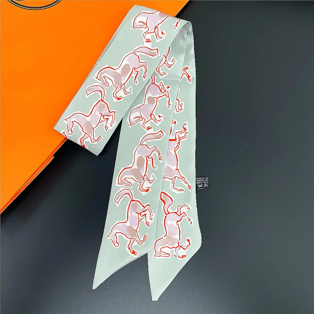 Fashion Women Hair Scarf 2024 New Brand Design Luxury Silk Scarf Fashion Print Headband Skinny Bag Scarves Neckerchief