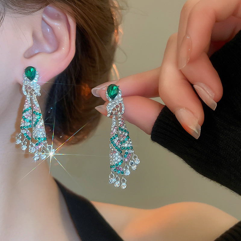 Silver Needle Diamond Knot Water Drop Oval Earrings Light Luxury High-end Sense Earrings Niche Retro Exaggerated Distinctive Earrings