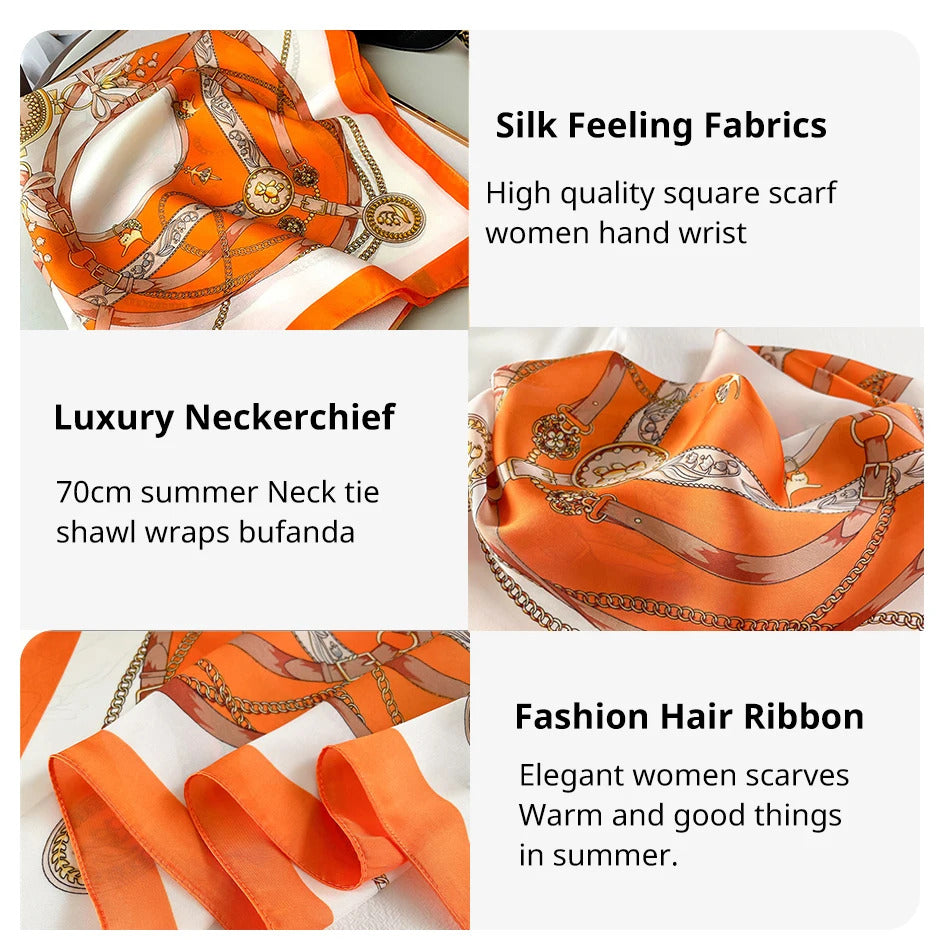 70cm imitation Silk Square Scarf Women Satin Bandana Print Head Band Fashion Lady Hair Shawl Wrap Female Neckerchief Hijab