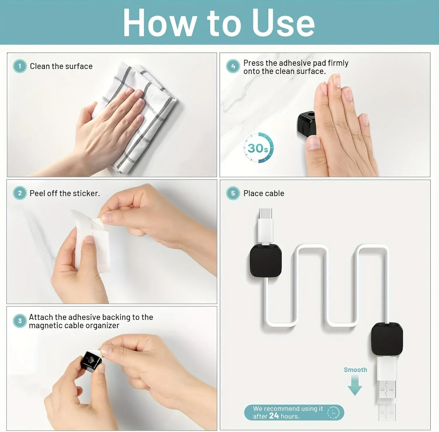 1/3/6Pcs Magnetic Cable Clips Smooth Adjustable Cord Holder Under Desk Cable Management Cable Organizer Wire Keeper Holder