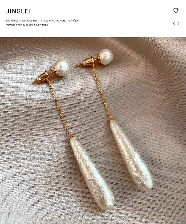 Chinese Retro Elegant New Fashion Silver Needle Earrings Tassel Dress Cotton Bead Long Earrings