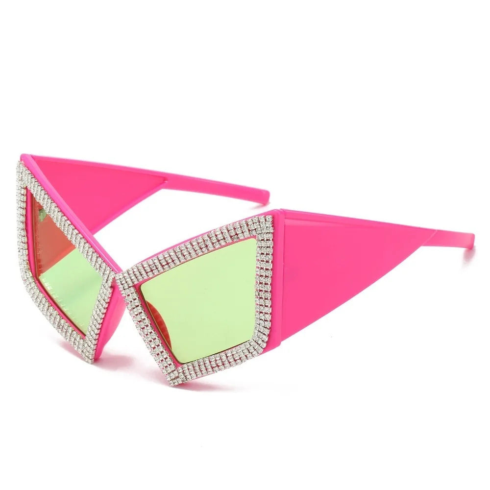 Vintage Super Big Full Crystal Cat Eye Sunglasses Women New Fashion Rhinestones Shiny Sun Glasses Ladies Oversized Bow Shades