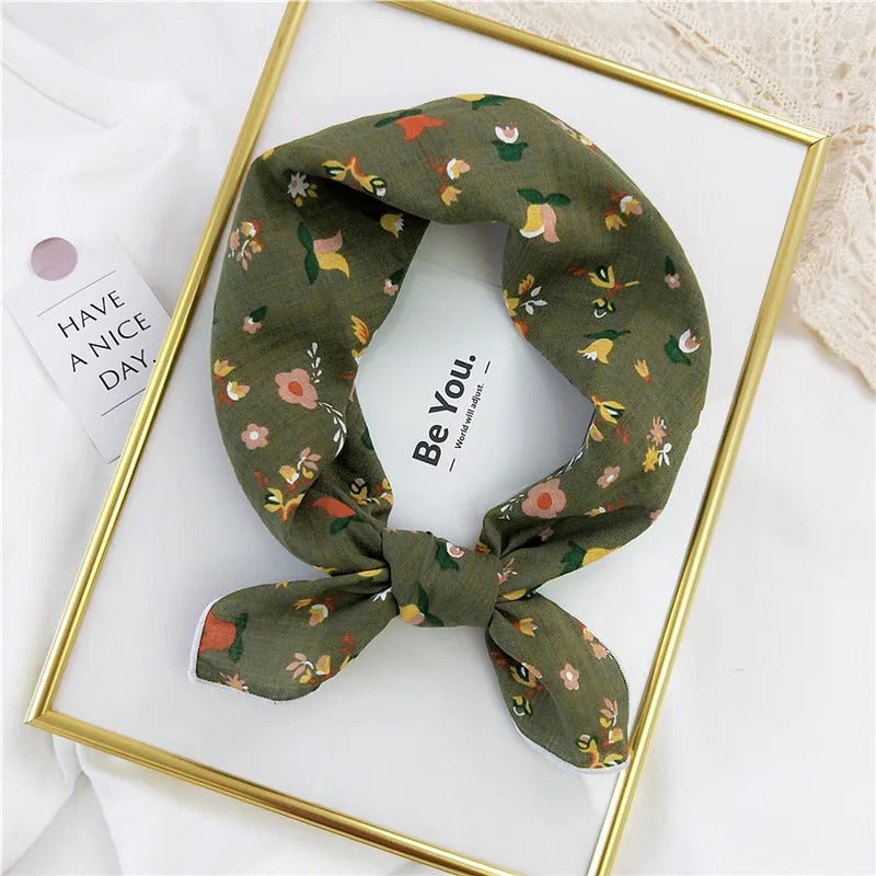 Cotton Linen 55cm Square Scarf Women Kerchief Flower Print Geometric Neckerchief Scarves  Headwrap Bandanas Hairband Headbands