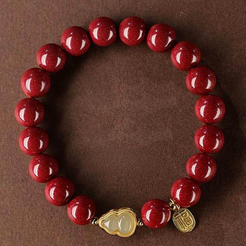 Purple Gold Sand Cinnabar Jade Gourd Bracelet for Men and Women Cinnabar Fortune Pendant Bracelet