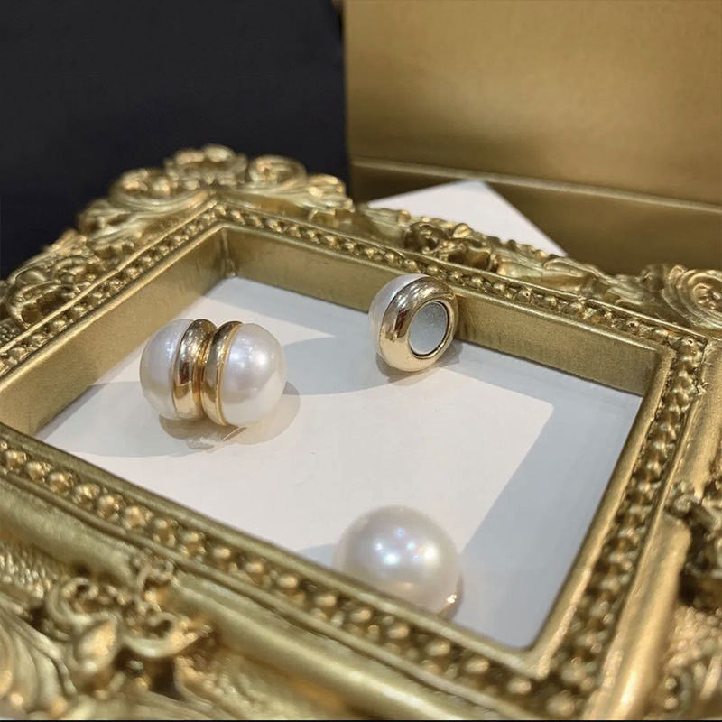 Pearl Non-Pierced Magnetic Painless Ear Clips for Women French Style Summer Earrings Light Luxury Niche Tea Series Ear Jewelry