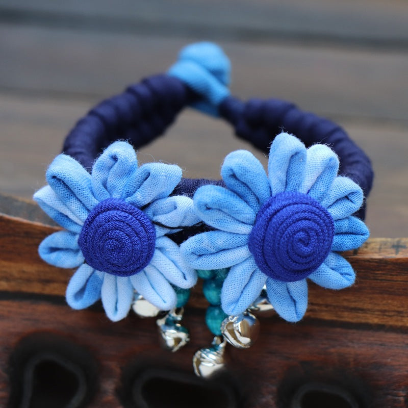 Blue Tie Dye Cloth Bracelet Dali Lijiang Hot Sale Hand-stitched Flower Fabric Bracelet Bracelet
