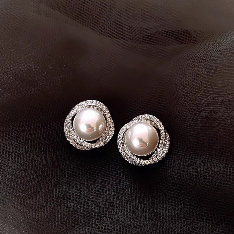 S925 Silver Pearl Stud Earrings Women's Elegant Light Luxury High-End Design Sense Earrings 2023 New Fashion Popular Earrings