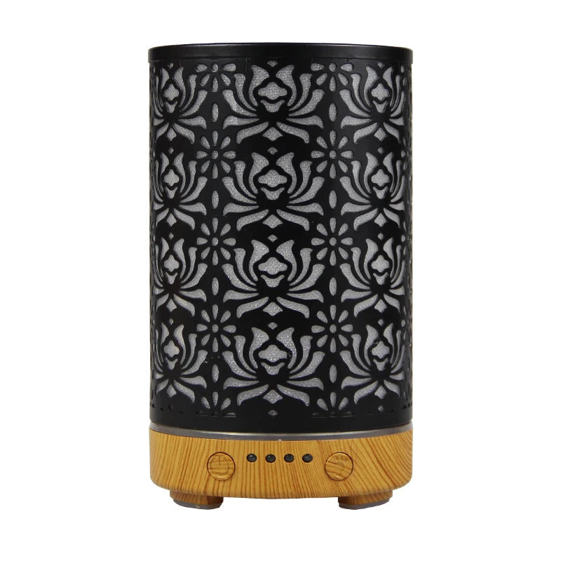 Aroma Diffuser Scent Ultrasonic Air Humidifier Iron Art Hollow Lotus Flower Pattern 2023 New Home Decorations with LED Lights