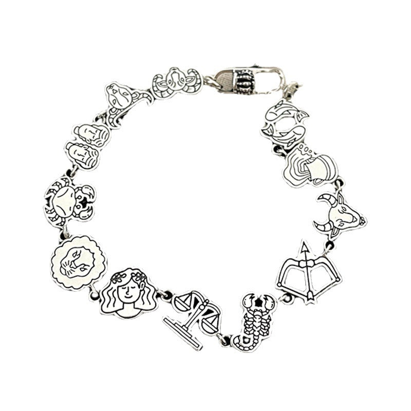 925 Sterling Silver Vintage Cartoon Hand-painted Zodiac Bracelet for Women Fashion Niche High-end Feel 2023 New Jewelry