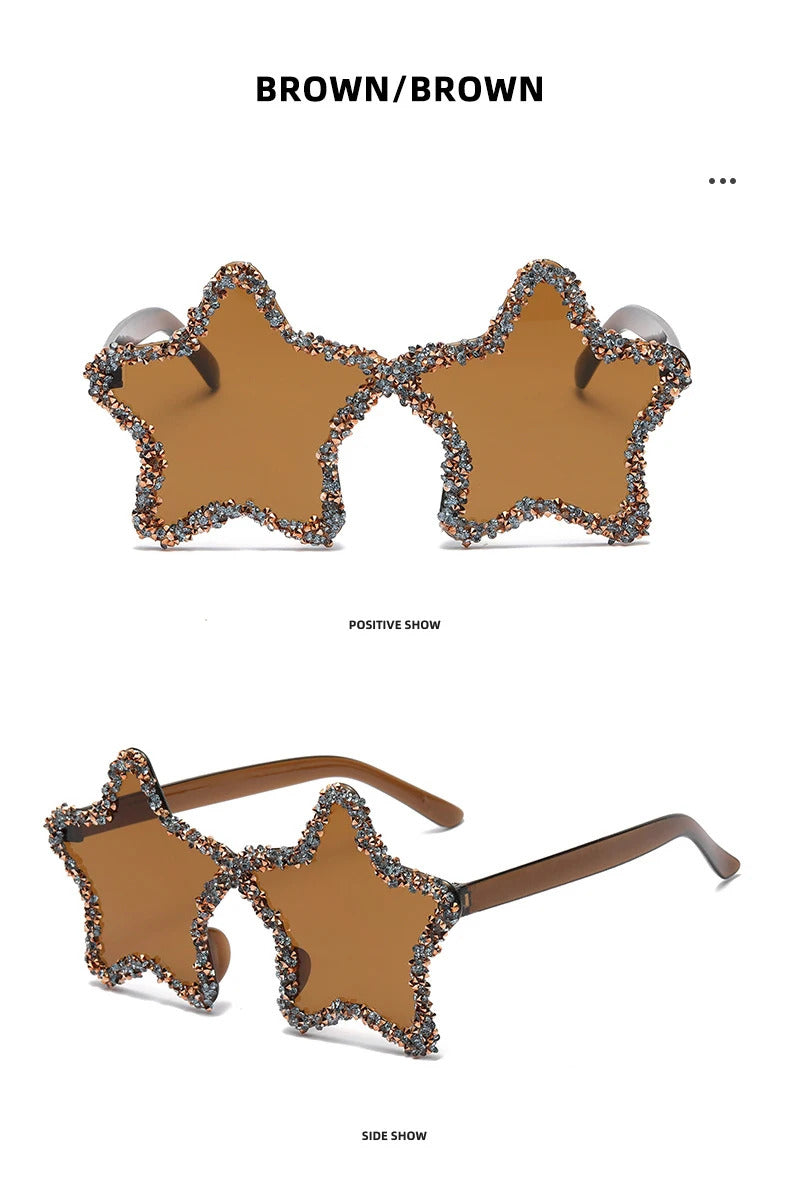 Luxury Diamond Star Shape Sunglasses Women Trends Rhinestone Shiny Sun Glasses Ladies Punk Rimless Style Eyewear gafas de sol