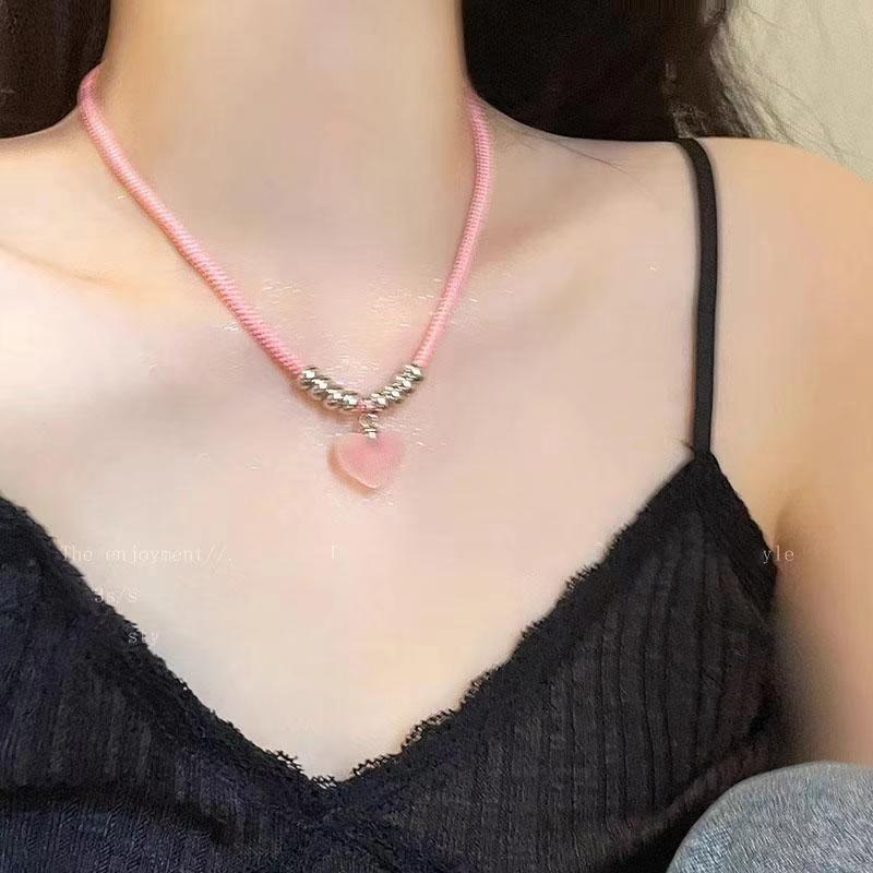 Candy-Colored Dopamine Necklace for Women All-Match Special-Interest Design Beaded Clavicle Chain Sweet Cool Hot Girl Necklace Online Influencer Jewelry