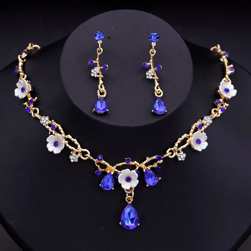 Gorgeous Crystal Bride Jewelry Sets for Women Luxury Flower Choker Necklace Earrings Wedding Dress Bridal Necklace Sets Fashion