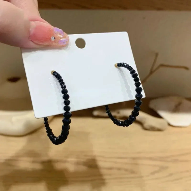 Light luxury C-shape Black Crystal Hoop Earrings Fashion Large Circle Geometric Earrings Women Elegant Jewelry Gifts Wholesale