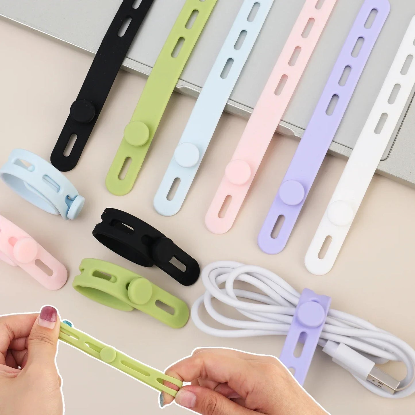 Silicone Cable Winder Charge Line Management Adjustable Straps Lock Cable Tie Straps for Home Office Reusable Data Wire Managers