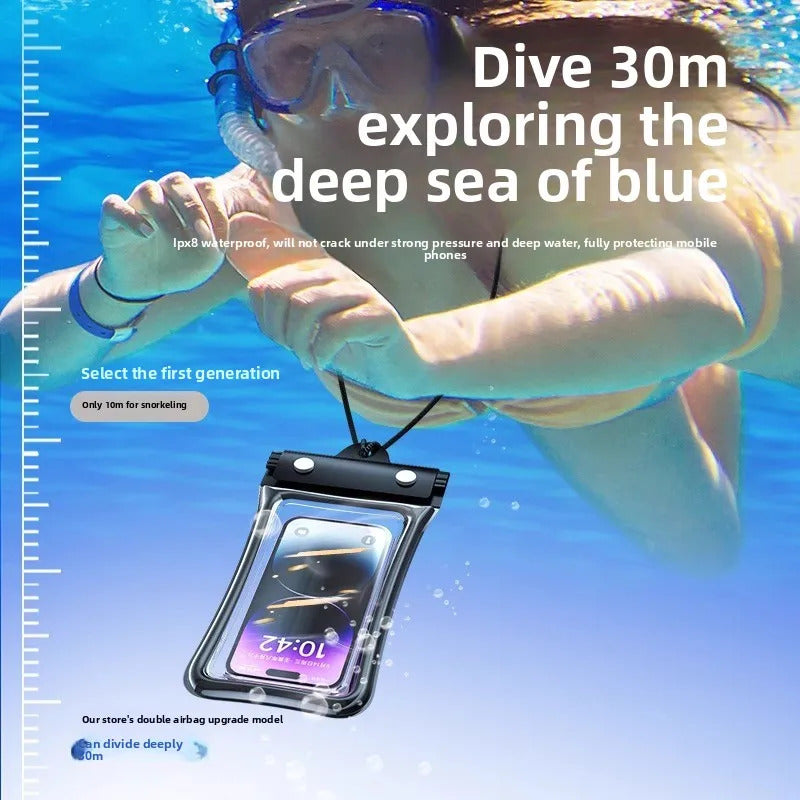 IPX8 30M 3 Fold Touchable Airbag Anti Sinking Waterproof Phone Bag Pouch for Apple IPhone Xiaomi Samsung Swimming Lanyard