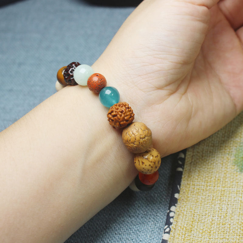 Lingyin New Eighteen Seeds Bodhi Bracelet for Men and Women Couples Bracelet Eighteen Seeds Buddha Beads 18 Seeds Multi-Treasure Bodhi