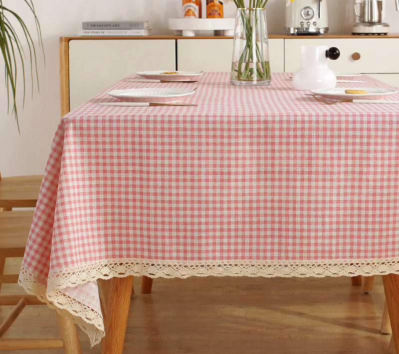 Fresh Cotton and Linen Plaid Tablecloth Coffee Table Dining Table Kindergarten Student Lace Cloth Art Square Picnic Tablecloth